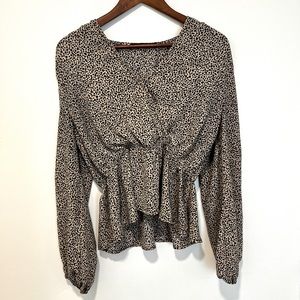 Long Sleeve Dalmatian Print Peplum Top